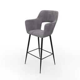 "Get the Fallon dining interior chair with 4k textures for Blender 3D. This stylish grey chair features a black metal frame and a refined design. Perfect for any stool or cocktail bar scene."