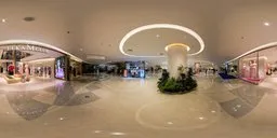 Elegant shopping interior HDR with circular lighting, glossy floors, and central display for scene lighting.