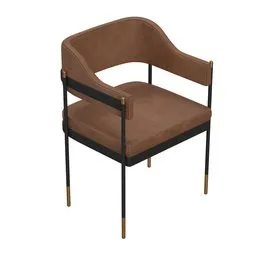 Detailed Blender 3D bar-chair model with brown upholstery and elegant black and gold metal frame.
