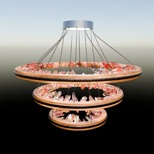 Crystal Chandelier With Metallic And Wooden Elements