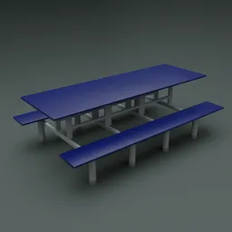 3D-rendered industrial cafeteria table with benches for Blender modeling, ideal for dining scene assets.