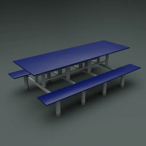3D-rendered industrial cafeteria table with benches for Blender modeling, ideal for dining scene assets.