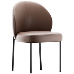 "ALF DAFRE designed RAKU Chair with leather seat and metal legs, featuring a smooth oval shape. Inspired by renowned artists, this computer-rendered chair exudes a hint of sophistication and elegance."
