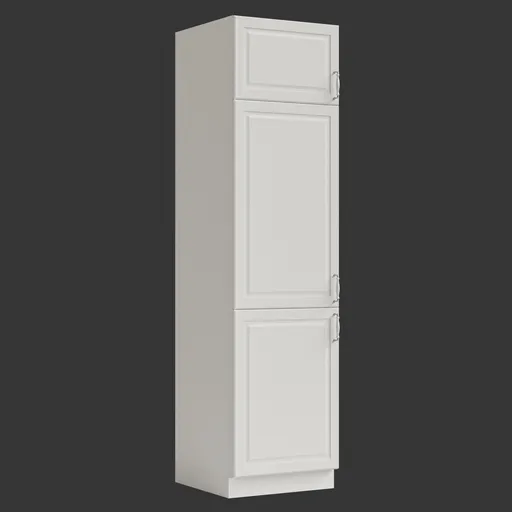 Detailed 3D render of a tall, white cabinet for Blender 3D projects, showcasing intricate design and realistic textures.