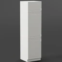 Detailed 3D render of a tall, white cabinet for Blender 3D projects, showcasing intricate design and realistic textures.