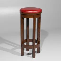 Bar stool (Wood, red leather)