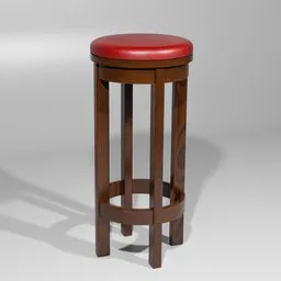 Bar stool (Wood, red leather)