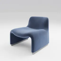 Velvet-textured blue curved sofa 3D model, minimalist design suitable for Blender rendering.