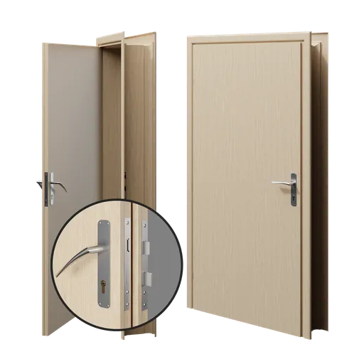 Interactive 3D model doors with movable parts, designed for Blender with realistic textures and animations.