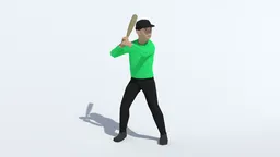 3D model of a stylized low poly child in a batting pose with baseball bat, optimized for Blender 3D visualization.