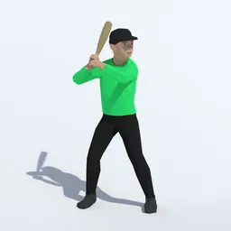 Low Poly Kid Playing Baseball