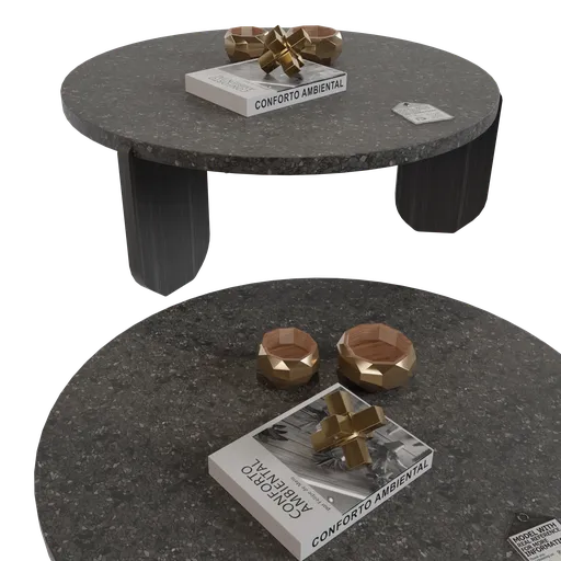 Realistic Broc Coffee Table 3D model with accessories, optimized for Blender rendering and architectural design.