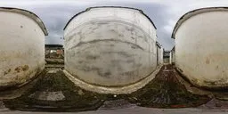 Stone-paved alleyway HDR with overcast sky for lighting virtual scenes.