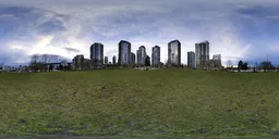 Downtown City Park Buildings Sunset