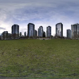 Downtown City Park Buildings Sunset