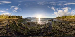 Rocky Ocean Coast Sunny Sunset