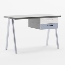 "Twain study table: A simple and elegant desk with trestle legs, two deep drawers, and ample surface space for work or writing. Perfect for organizing papers and files, and comfortable for stretching out your legs underneath. 3D model designed with Blender 3D software."