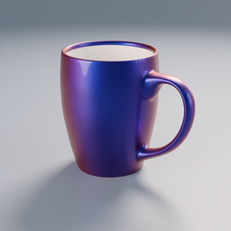 "Unique and modern color-changing coffee mug for Blender 3D, featuring realistic metal reflections and a glossy, reflective surface. No texture needed for this detailed and path-based unbiased rendering by artisan István Regős. Perfect for art projects and 3D modeling."