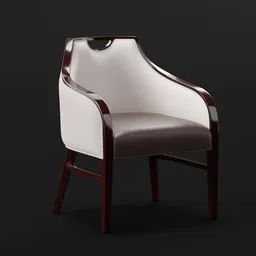 3D-rendered leather armchair with stained wood details, compatible with Blender for architectural visualization.
