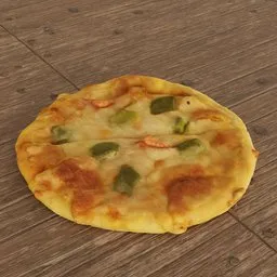 Detailed 3D pizza model with cheese and peppers for Blender rendering.