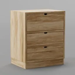 Detailed 3D rendering of a wooden bedside wardrobe with drawers, crafted for Blender modeling.