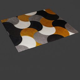 Highly detailed geometric pattern 3D carpet model in yellow and gray for Blender rendering and visualization.