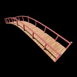 Detailed 3D model of a traditional Japanese wooden bridge, compatible with Blender, for virtual street scenes.
