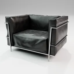 High-quality 3D model of a modern-style black leather armchair, ideal for Blender 3D interior design renderings.