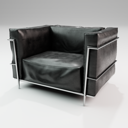 "LC3 Le Grand Confort Armchair Replica 3D model for Blender 3D - A stylish and sleek furniture design featuring black leather and metal frame inspired by the Constructivist movement. Perfect for interior design and video game assets. Modeled after the iconic Le Corbusier design."