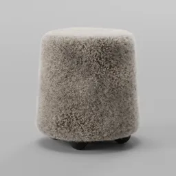 Round pouf with sheep fur