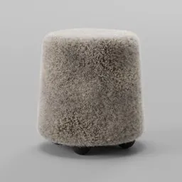Round pouf with sheep fur