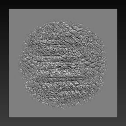3D sculpting brush preset for creating reptile skin textures in Blender models, ideal for dragons and detailed creature design.