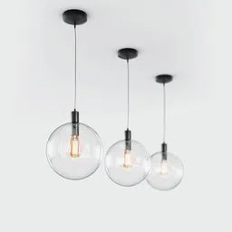 Realistic 3D hanging glass lamps with glowing filaments, crafted with precision for Blender.