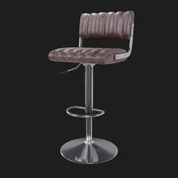 "Vintage bar stool with brown leather seat, chrome base, and ideal for bar and restaurant settings. A high-quality 3D model for Blender 3D software."