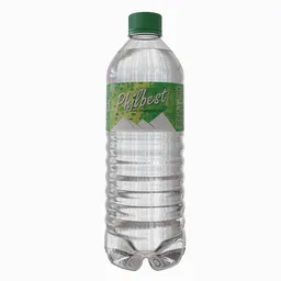 "Carbonated water bottle 3D model for Blender 3D, featuring a green label and photorealistic design. Ideal for drink-related projects and available in a 3D marketplace at a retail price of $450. Created by Patiphan Sottiwilaiphong with anti-aliasing technology and featured on Dribble."