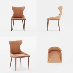 Detailed Blender 3D wood and fabric chair model inspired by Fuga | HAZEL, showcased in multiple angles with high-resolution textures.