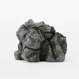 "Stylised landscape 3D model of a rocky outcrop created in Blender 3D software. Handmade stone texture with medium detail, featuring metallic asteroid and bog oak elements. Perfect for landscape and nature visualizations."