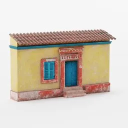 Detailed Blender 3D lowpoly textured model showcasing an aged, colorful house facade, suitable for historic street scenes.