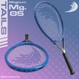 3D Blender model of a high-detail extreme category tennis racket, optimized for gaming.