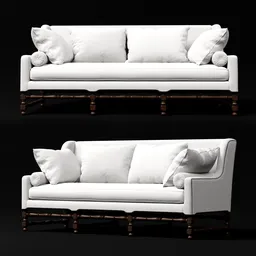 "Coimbra II Sofa, a rustic 3D model by Alfonso Marina, ideal for interior visualizations in Blender 3D. This furniture piece features two white couches adorned with pillows, offering a dynamic comparison and avoiding symmetry. With a crisp render and untextured design, it adds a touch of elegance to any virtual space."