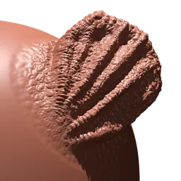 Blender 3D sculpting brush creating detailed gill fin textures for dinosaur or creature modeling.