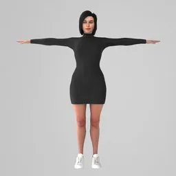 Woman Black Mini Dress Rigged