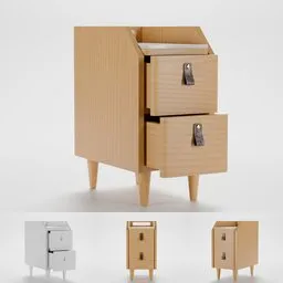 3D Blender model of a modern wooden nightstand with drawers, optimized for hall interiors.