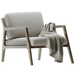 Realistic 3D model of a modern armchair with a draped blanket, ideal for Blender interior design visualization.