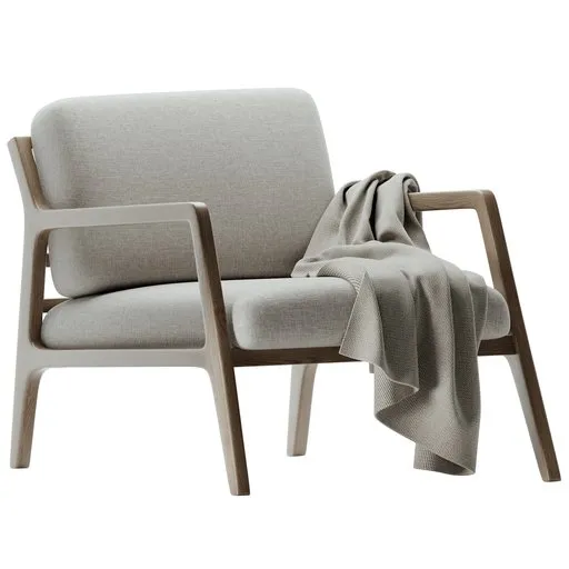 Realistic 3D model of a modern armchair with a draped blanket, ideal for Blender interior design visualization.