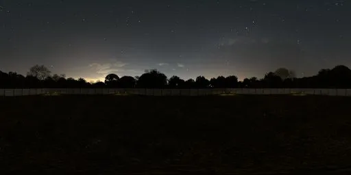 360-degree night sky HDR thumbnail with a serene garden and fence for realistic scene lighting.