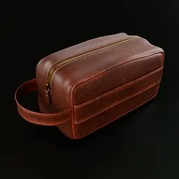 Detailed 3D model of a leather toiletry bag with zipper and handle, ideal for Blender rendering and simulations.