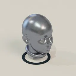 3D model of a metallic female head with detailed facial features, rendered in Blender.