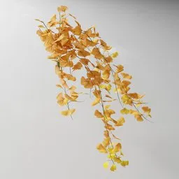 "Artificial tendril Ginko autumn v2 3D model for Blender 3D - nature-indoor category with golden leaves and birch trees, created using Bagapia addon and rendered in Lumion pro. Modify shape in edit mode."