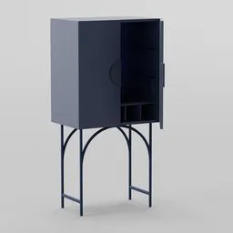 "Bar Cabinet 2LG: A dark blue metal cabinet with a door and a shelf, inspired by Hariton Pushwagner. This Blender 3D model from made.com features cute hardware, bauhaus-inspired design, and is perfect for outdoor settings. Get ready-made design in a black rococo style, suitable for book and outdoor enthusiasts. Made in 2019 by Lipkin."
Alternatively, you can use the following alt text:
"Bar Cabinet 2LG: This Blender 3D model from made.com is a dark blue metal cabinet with a door and a shelf, designed for outdoor settings. Featuring cute hardware, bauhaus influences, and a black rococo style, this cabinet is a ready-made design inspired by Hariton Pushwagner. Created in 2019 by Lipkin."